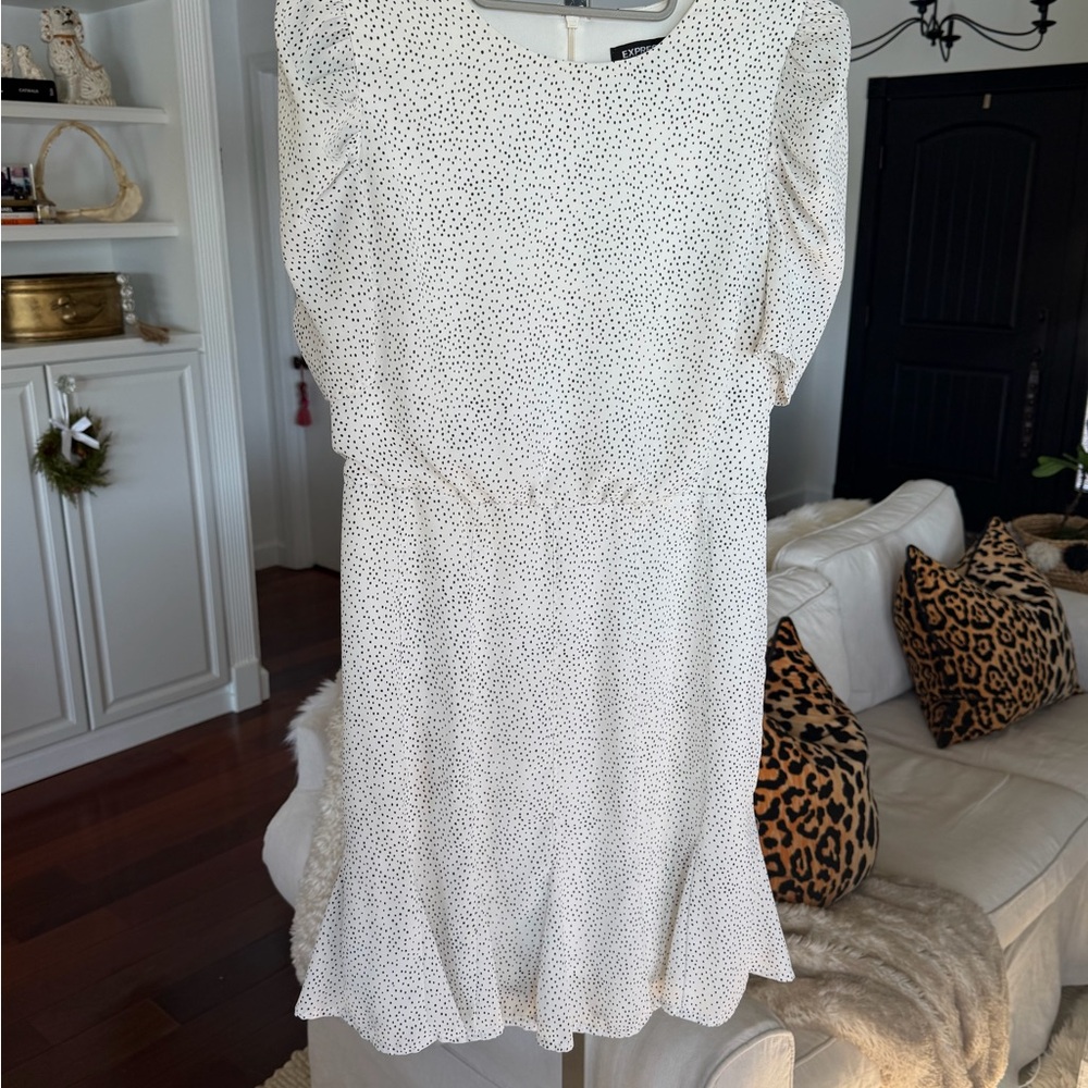 Express White and Black Dotted Midi Dress